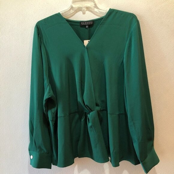 Eloquii Womens Size 28 Emerald Green Long Sleeve V Neck Blouse Shirt Top - Picture 4 of 12